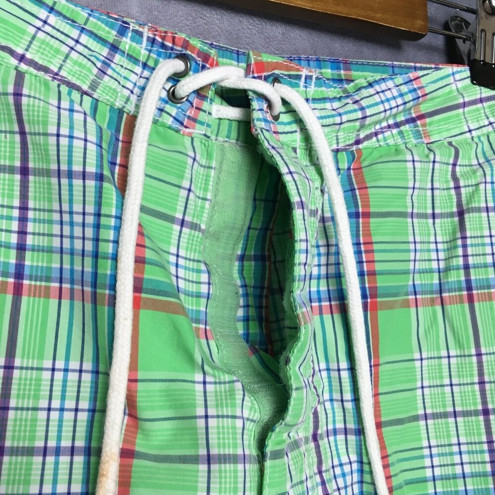Polo RL Mens Plaid Swim Cargo Shorts size 34 Green Drawstring Cotton Nylon - Picture 10 of 16